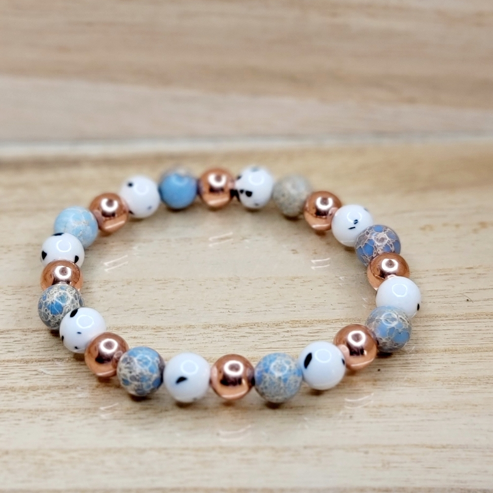 Multi Color Rose Gold Gemstone Stretch Bracelet - Picture 10 of 11
